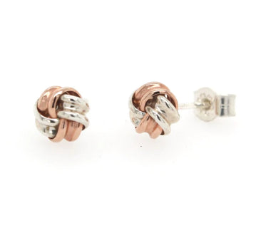 9Ct Rose Gold And Silver Knot Earrings