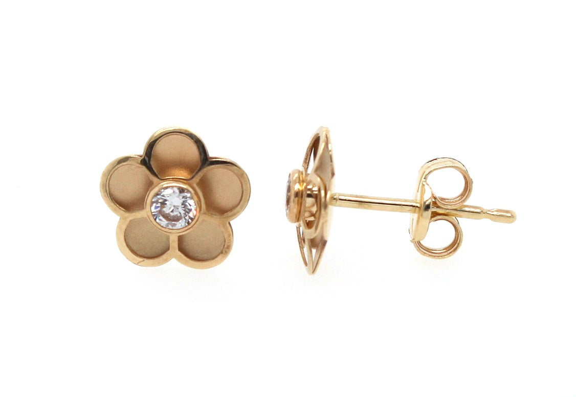 9Ct Yellow Gold Cz Set Flower Stud Earrings