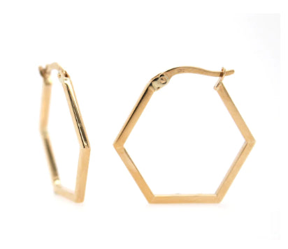 9Ct Yellow Gold Hexaganol Hoop Earring