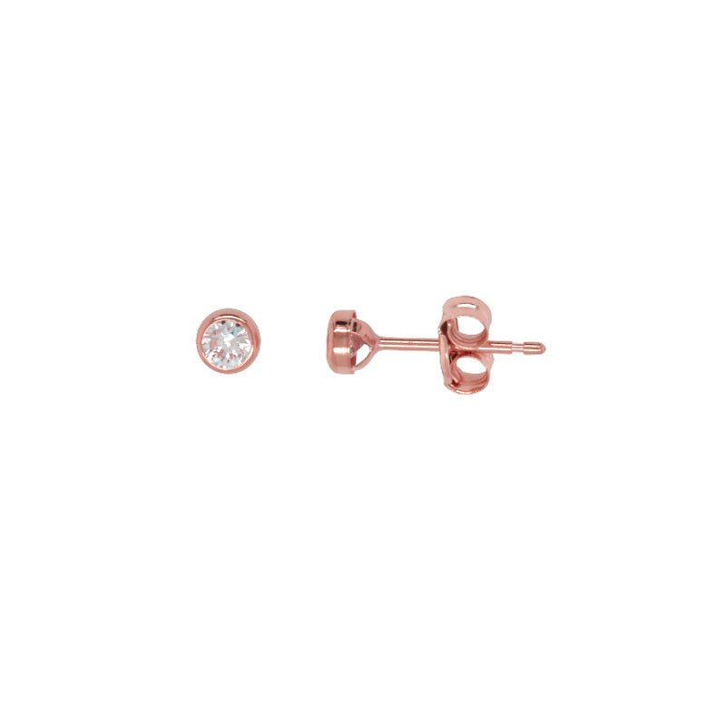 9ct Rose Gold 3mm Bezel Set Stud