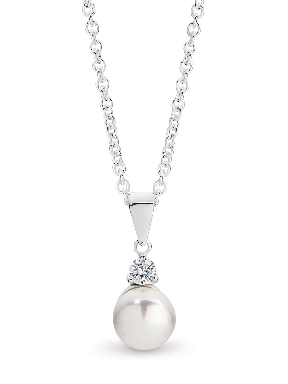 Sterling Silver Pearl & CZ Pendant