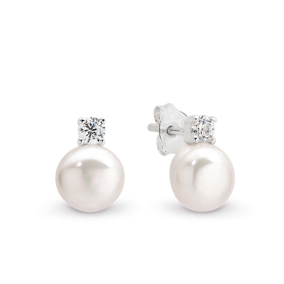 Sterling Silver Pearl & CZ Studs