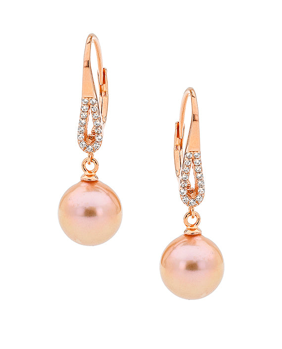 Sterlin Silver Rose Gold Plate With Edison Pearl and CZ Earrings