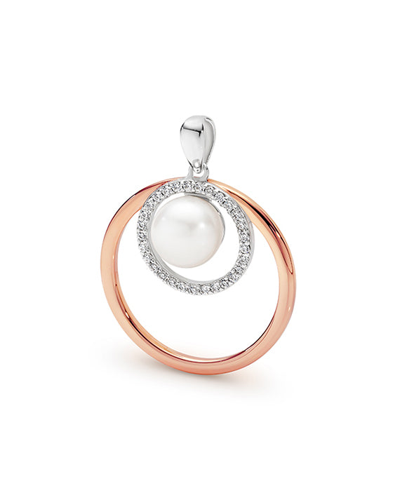 Sterling Silver Rose Gold Plate Pearl Pendant