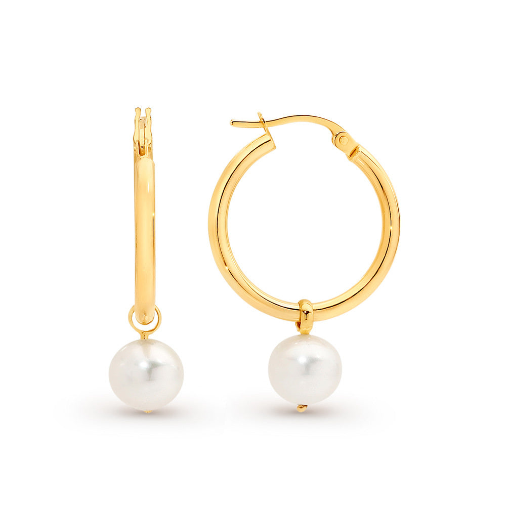 9ct Yellow Gold Hoop Freshwater Pearl Earring