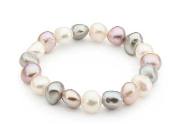 Multi-Coloured Keshi Freshwater Pearl Braclet Threaded On Elastic