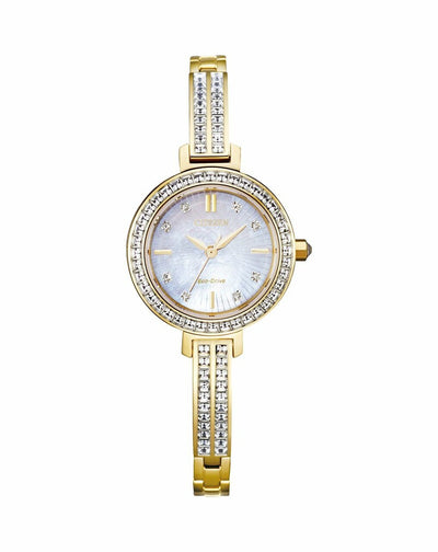 Ladies Gold Crystal Set Eco Drive Watch