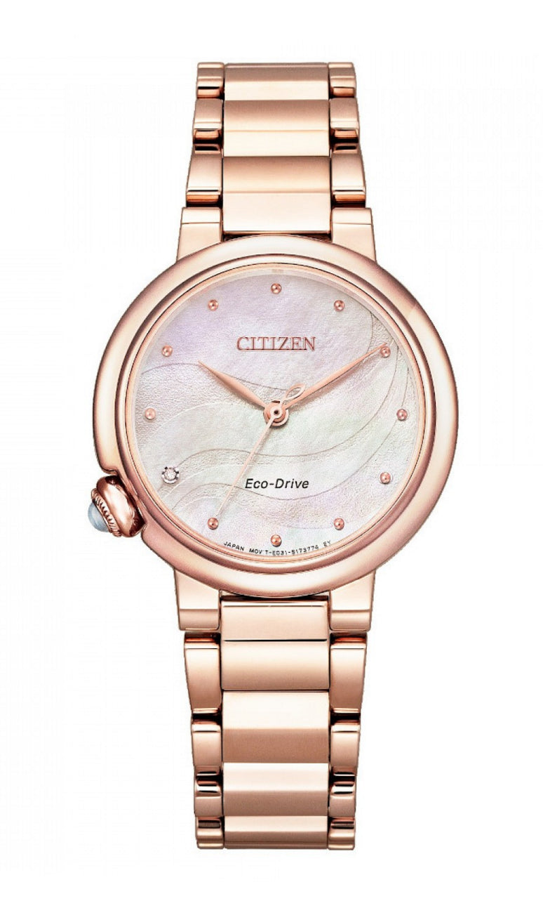 Ladies Rose Gold Diamond Citizen Eco Drive Watch