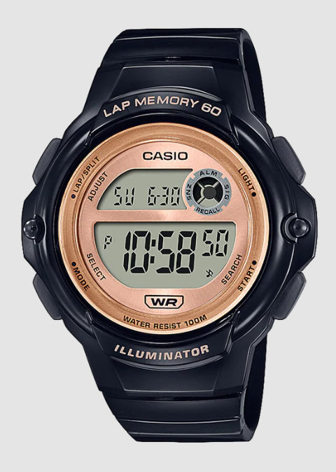 Womans Casio Rose Gold And Black Digital Watch