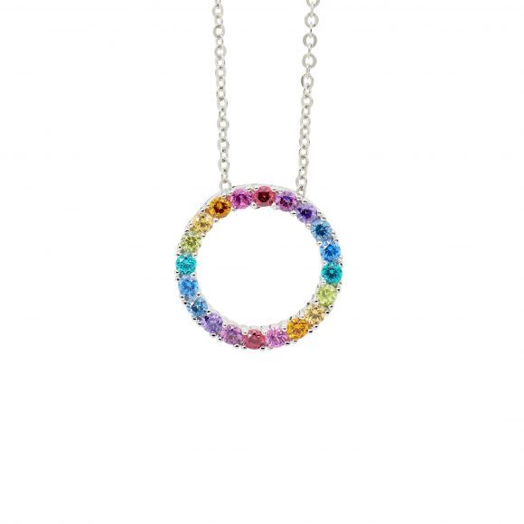 Sterling Silver Multi Colour Cubic Zirconia Circle Pendant