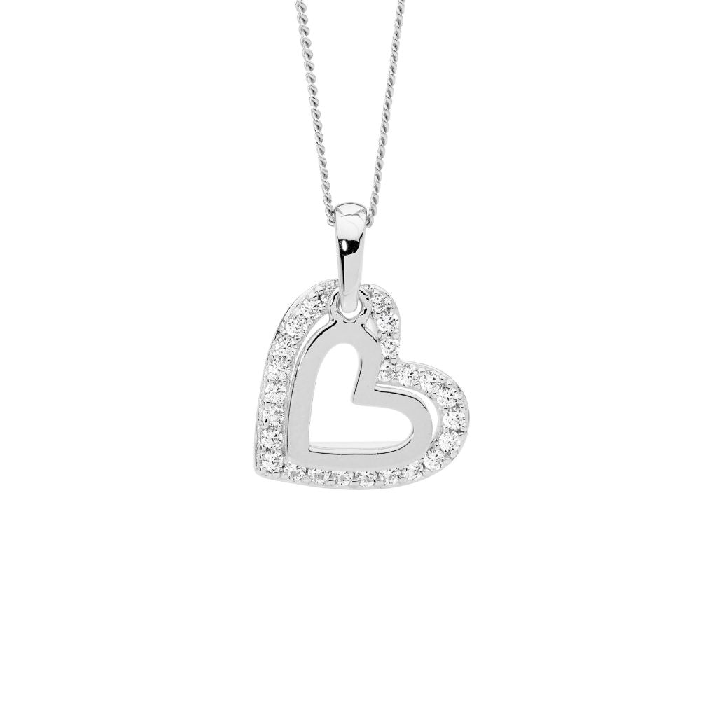 Ellani Sterling Silver Double Heart Necklace