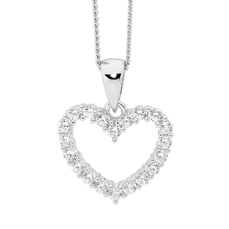 Ellani Sterling Silver Cubic Zirconia Heart Pendant