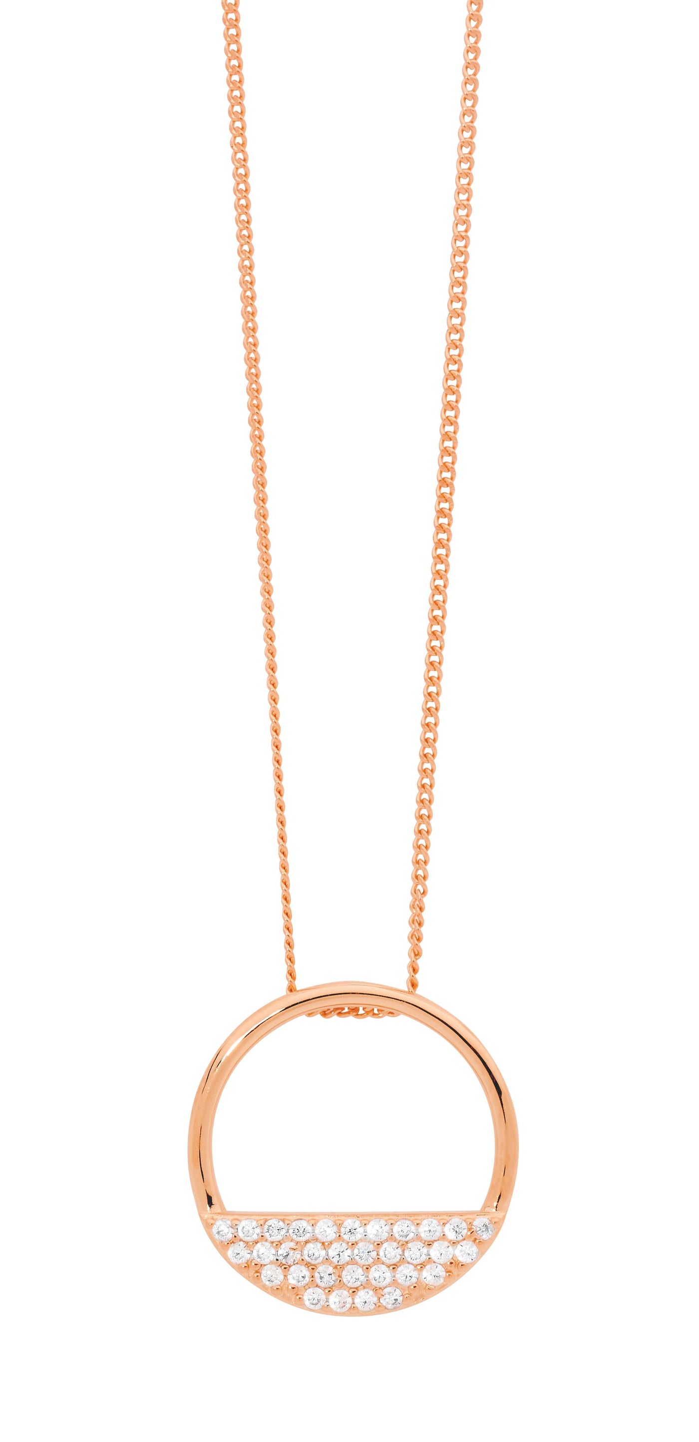 Rose Gold Plated Cz Circle Neckace Measures 18Mm