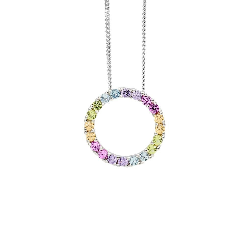 Sterling Silver Pastel Colour Cubic Zirconia Circle Pendant