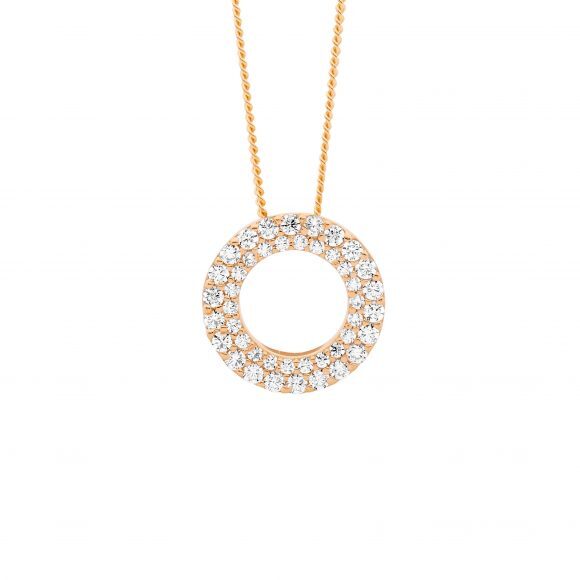 Rose Gold Plated Sterling Silver Double Row Cubic Zirconia Circle Pendant