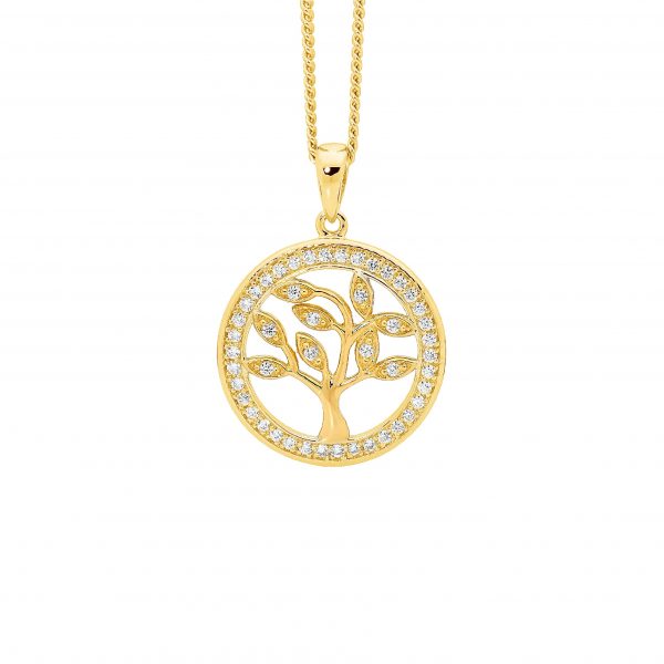 Sterling Silver Gold Plated Tree Of Life Necklace