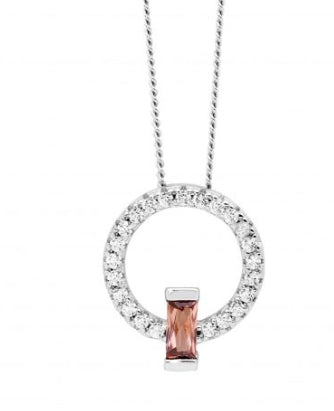 Womans Open Circle Rhodolite Cubic Zirconia Pendant