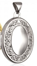 Sterling Silver 21mm Scroll Boarder Oval Locket