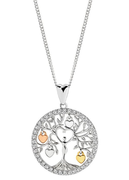 Sterling Silver CZ Tree Of Life With Hearts Pendant