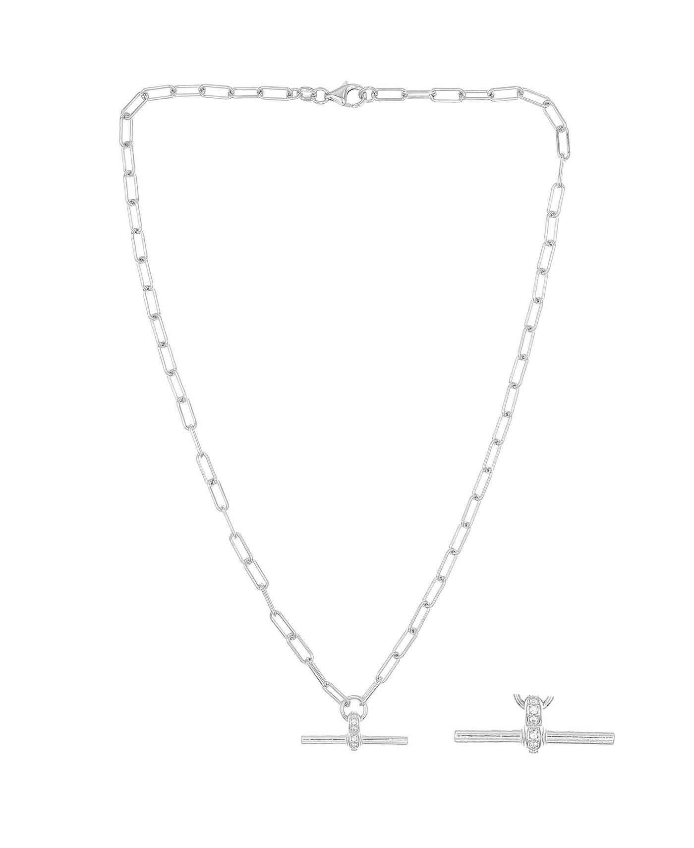 Sterling Silver Paper Clip Lin Fob Chain With Cz