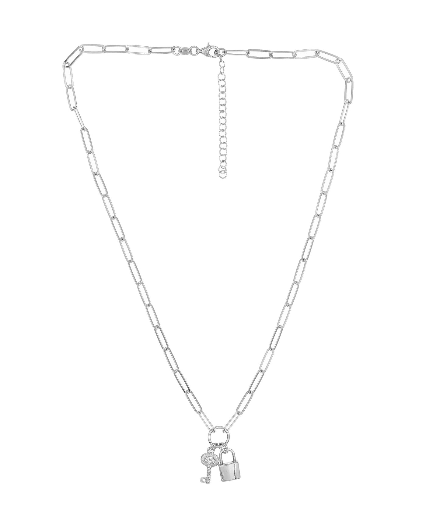 Sterling Silver Paper Clip Link Chain With Lock And Key