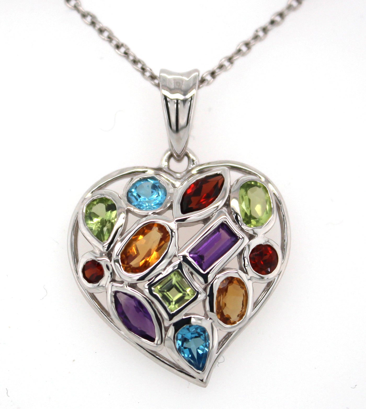 Sterling Silver Multi Natural Stone Heart Pendant Only