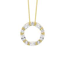 Sterling Silver Gold Plated Cubic Zirconia Circle Pendant 19mm