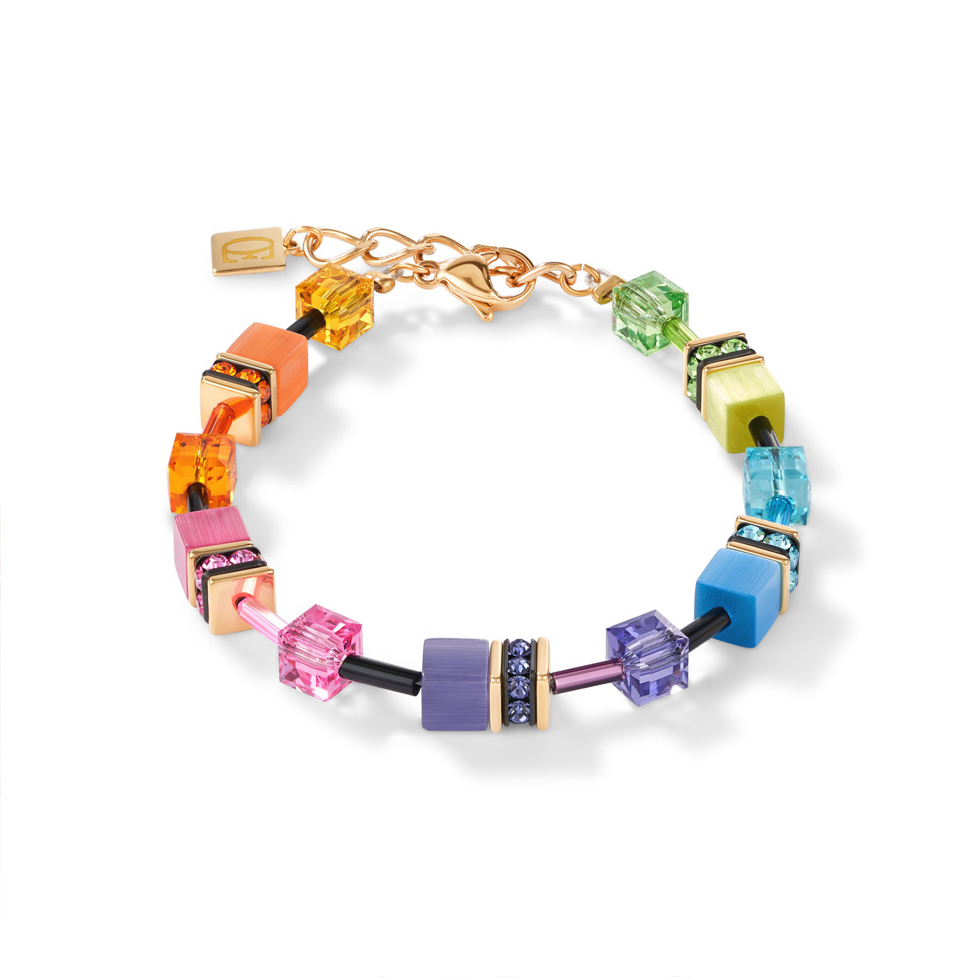 Coeur De Lion Gold Plated Multi Coloured Geo-Cube Bracelet