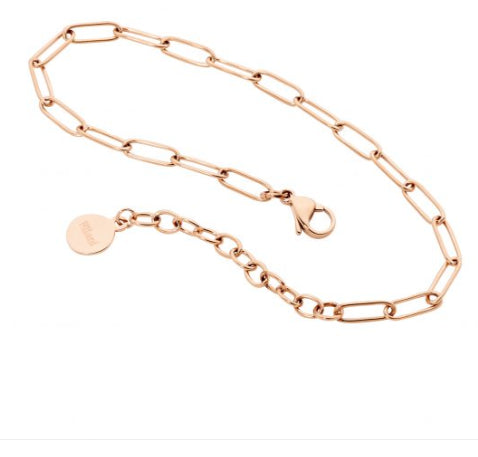 Womans Stainless Steel Rose Gold Plated Paperclip Bracelet