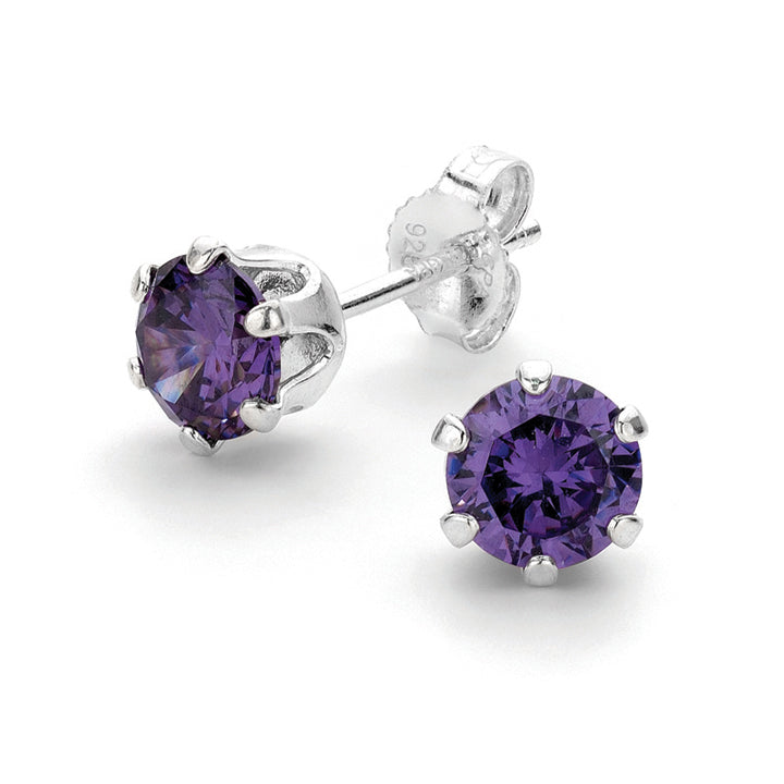 Sterling Silver Purple CZ Studs