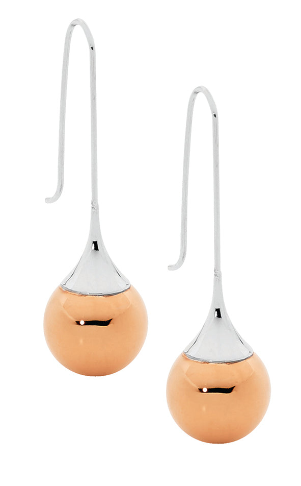 Ellani Stainless Steel And Rose Gold Plate Ball Earrings