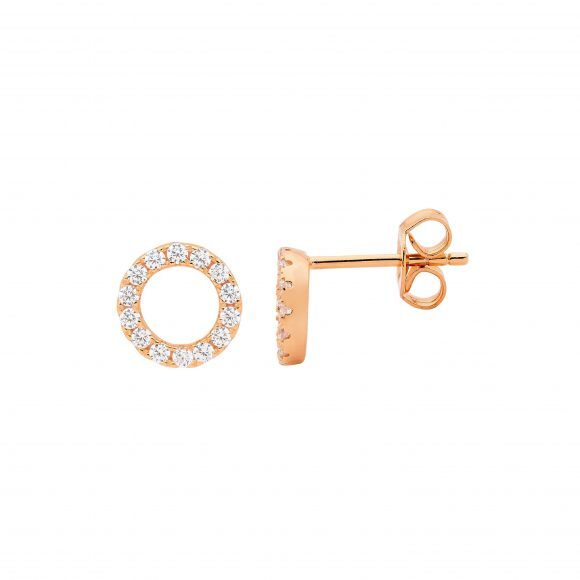 Ellani Sterling Silver Rose Gold Plate Cz Open Circle Earrings