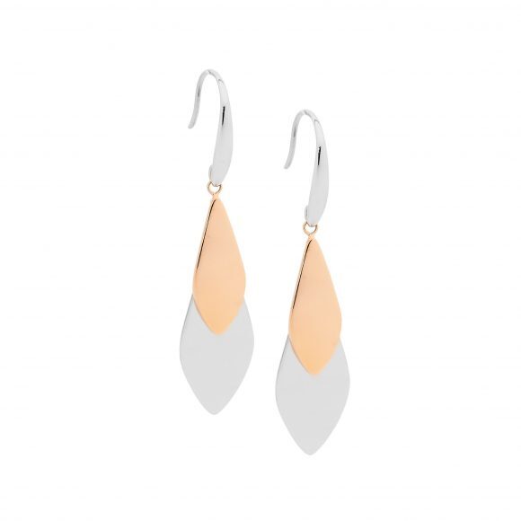 Stainless Steel Tear Drop Earring With Rose Gold Plating