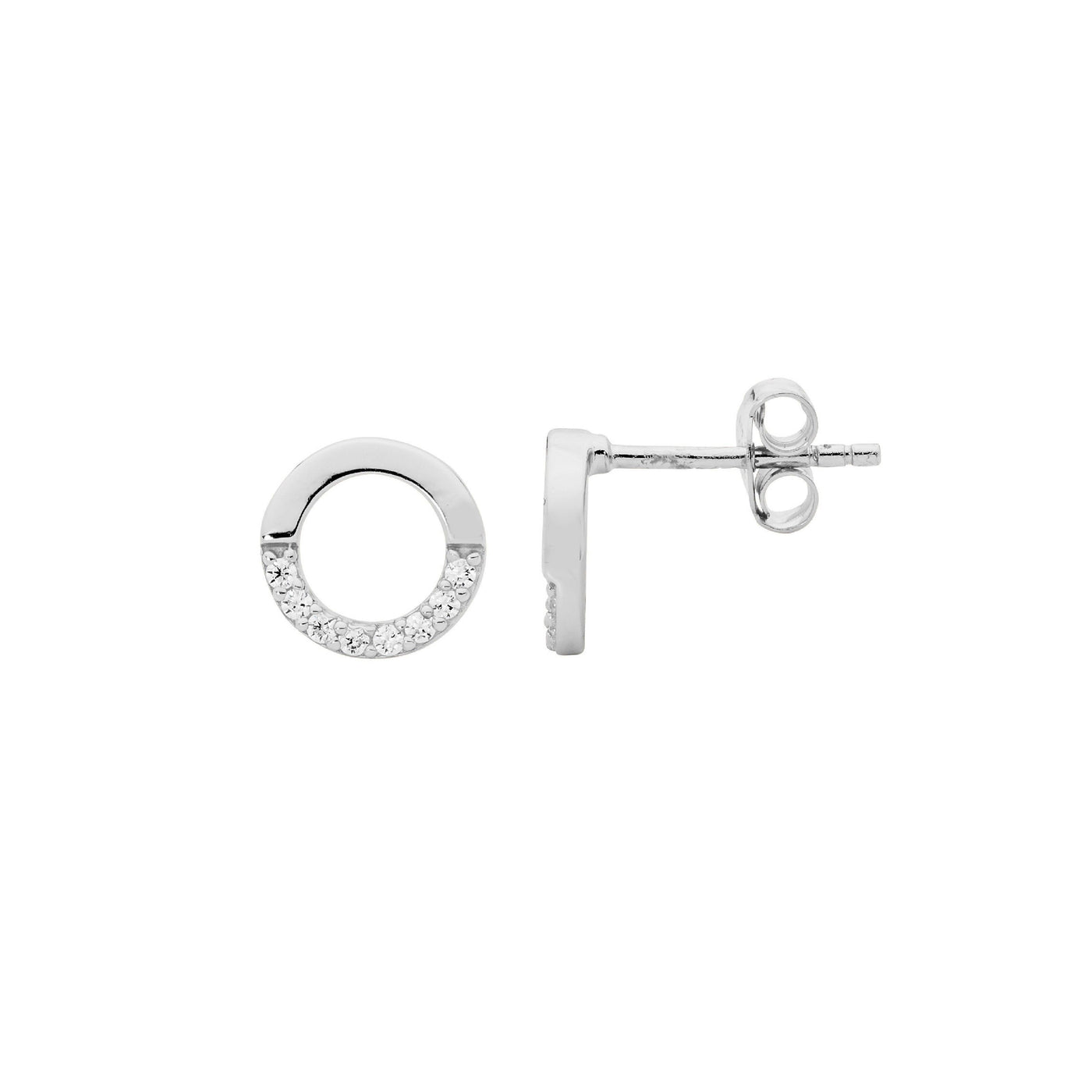 Sterling Silver 9Mm Open Circle Earrings Half With Cubic Zirconia