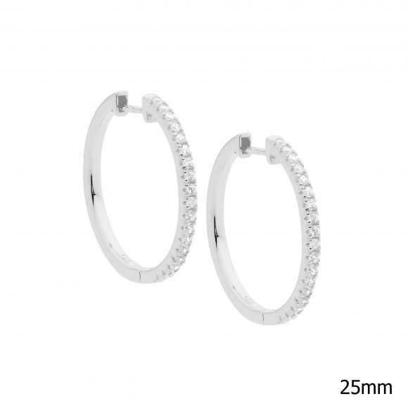 Ellani Sterling Silver Cubic Zirconia 25Mm Hoop Earrings