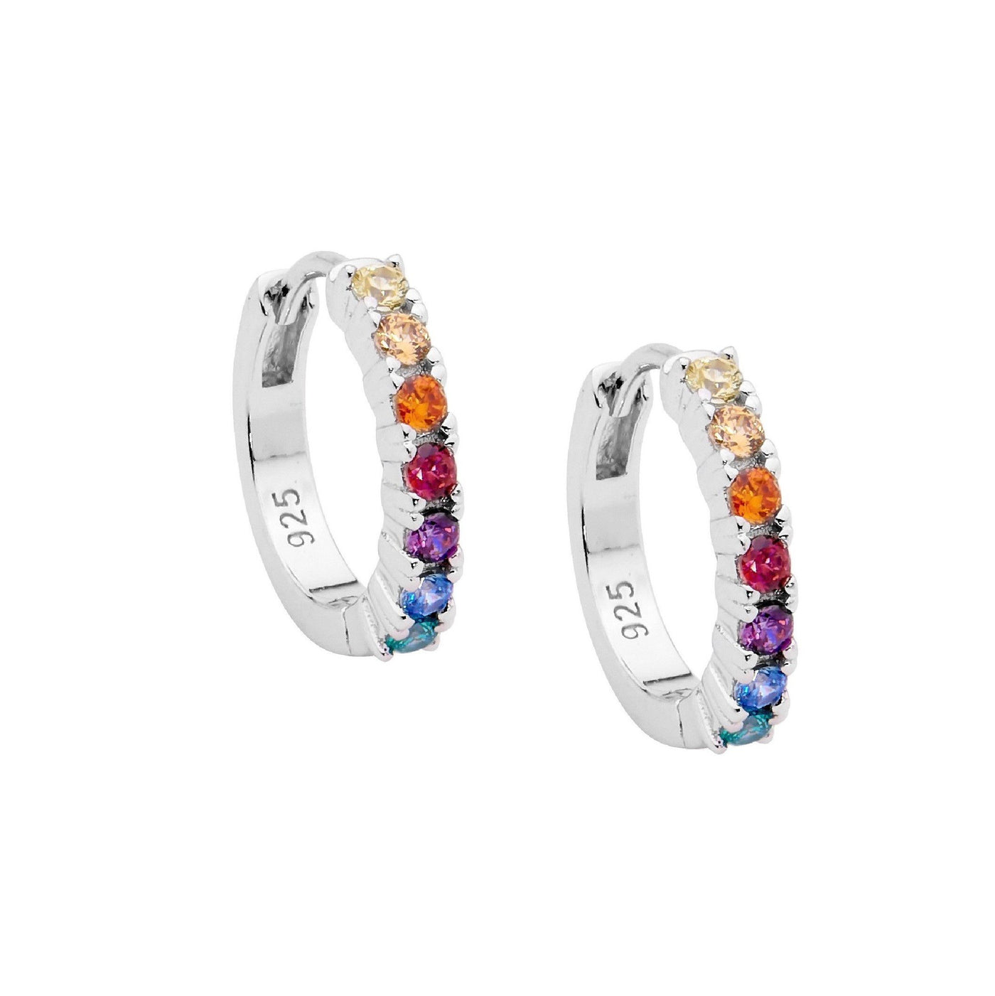 Sterling Silver Multi Colour Cubic Zirconia 14Mm Hoop Earrings