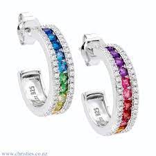 Sterling Silver Multi Coloured Cz Hoops