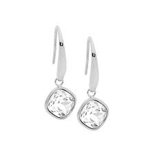 Stainless Steel Clear Glass Drop Earrings