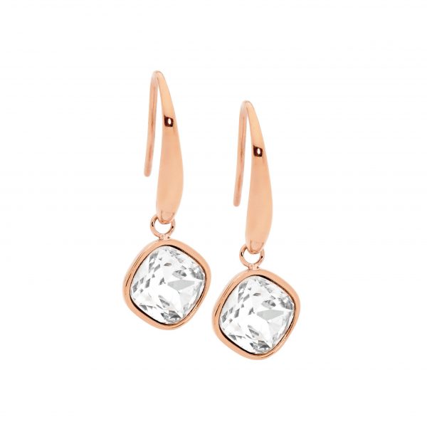 Ellani Stainless Rose Gold Plated Crystal Drop Earrings