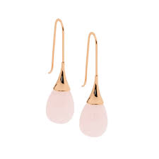 Stainless Steel With Rose Gold Plate And Rose Quartz Drop Earrings