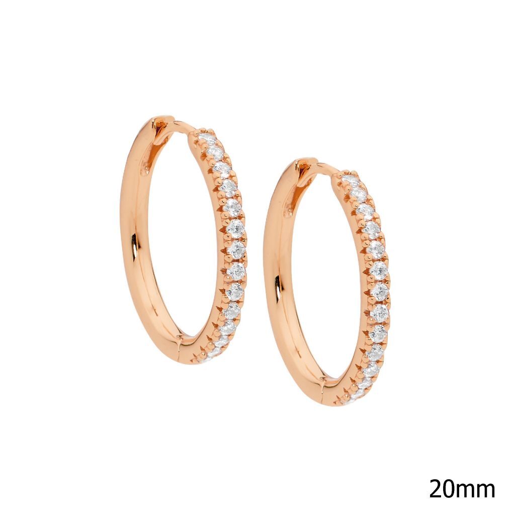 Rose Gold Plated Sterling Silver Cubic Zirconia Hoop