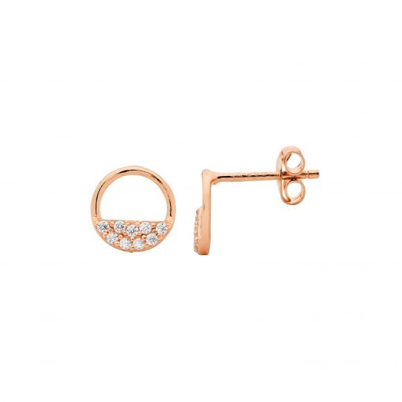 Rose Gold Plated Sterling Silver Circle Studs With 2 Rows Of Cubic Zirconia