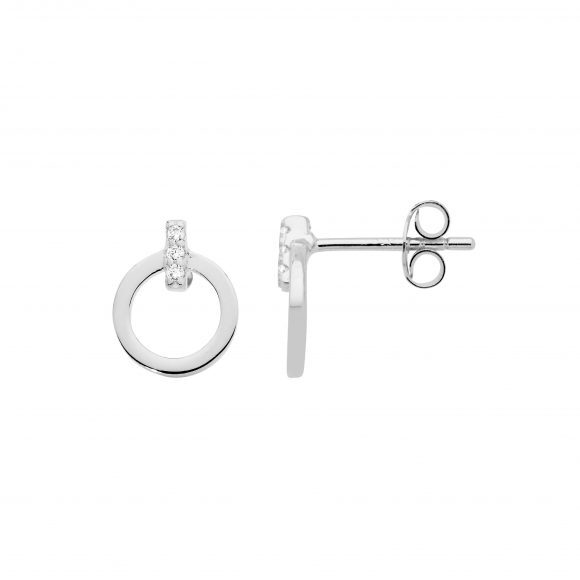 Ellani Sterling Silver Open Circle Stud With Cubic Zirconia Bar