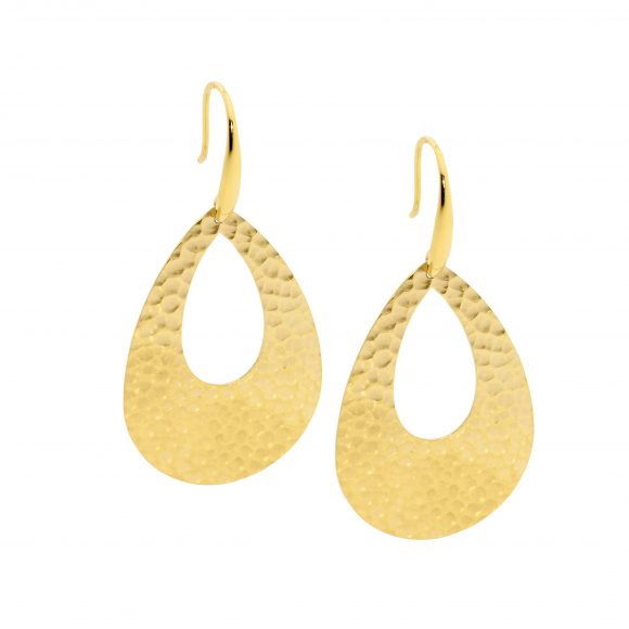 Ellani Gold Plated Stainless Steel Hammered Drop Earrings