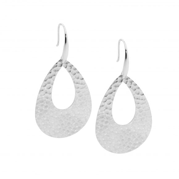 Ellani Stainless Steel Hammered Drop Earrings