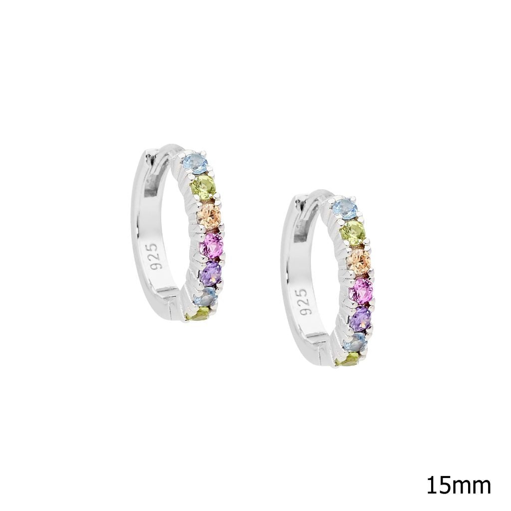 Sterling Silver Pastel Coloured Cubic Zirconia Hoop Earrings