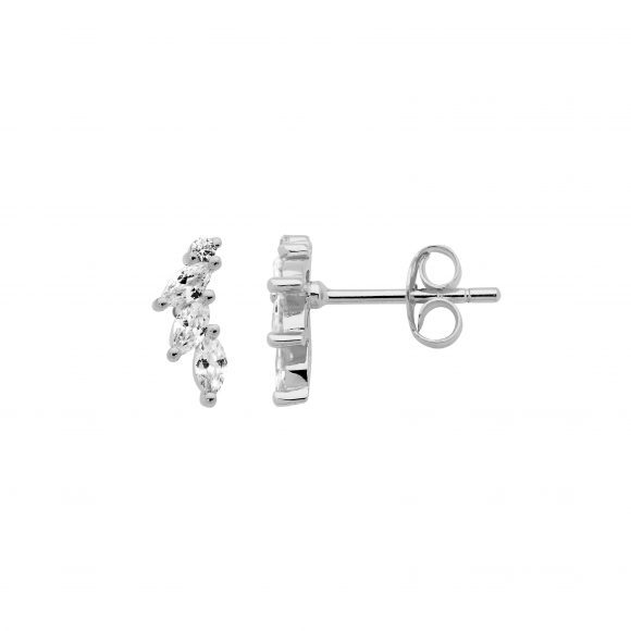 Sterling Silver Maquise & Round Cubic Zirconia Stud