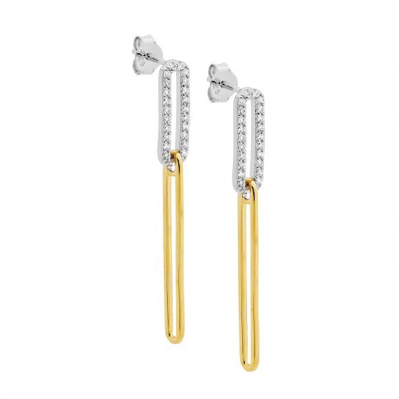 Sterling Silver & Gold Plated Cubic Zirconia Drop Earrings