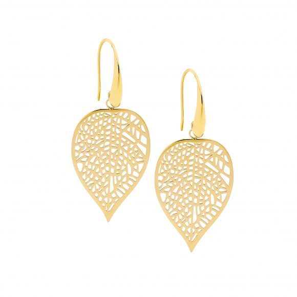 Gold Plated Stainless Steel Leaf Drop Earrings