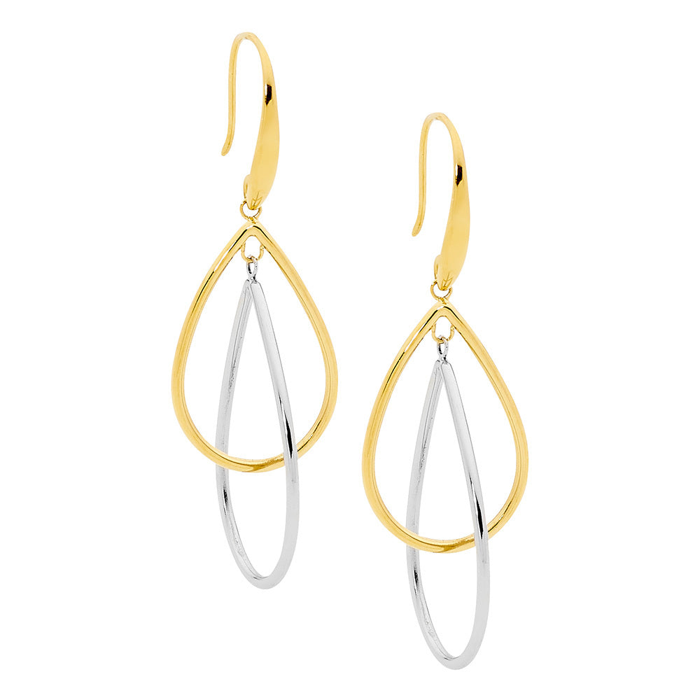 Stainless Steel Double Tear Drop Earrings With Gold Plating